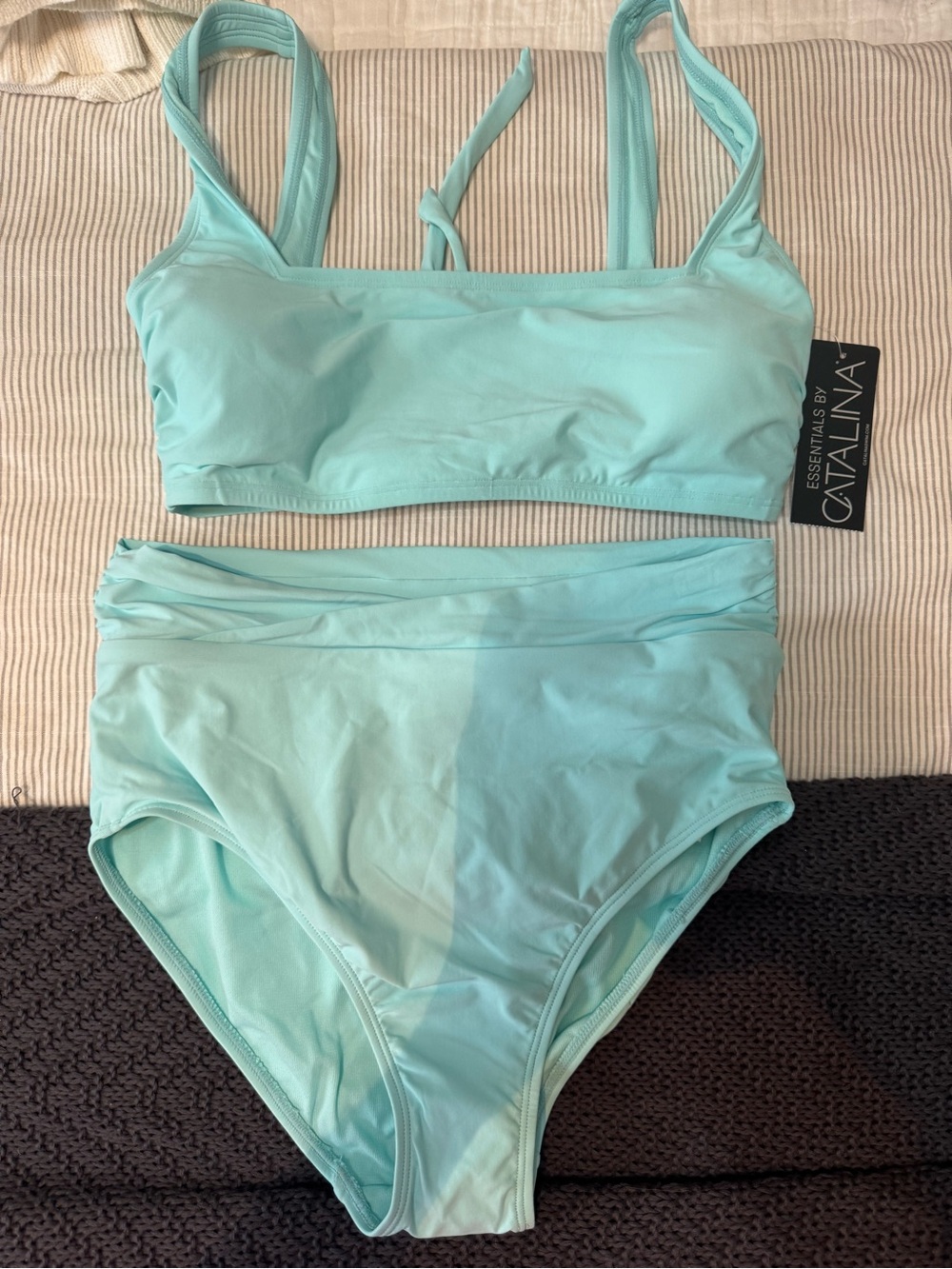 Essentials by Catalina Aqua High-Waist Bikini Set